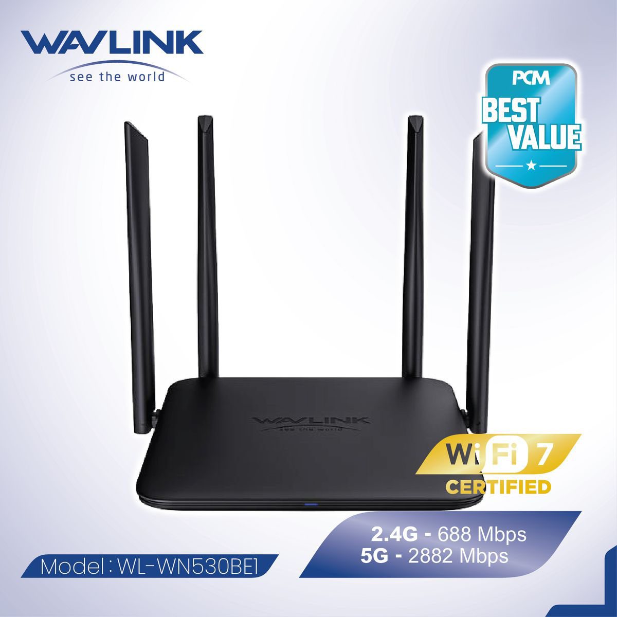 WAVLINK 8211 BE3600 WiFi7 雙頻 路由器 5dBi 4條高增益天線 24G 038 25G PCM 8211 BEST Value WL-WN530BE1