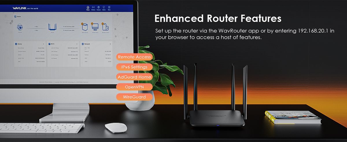WAVLINK 8211 BE5100 Wifi7 路由器支援 Mesh路由器AP中繼器模式訪客 WiFiQoSIPv6 和進階 VPN WN530BE2