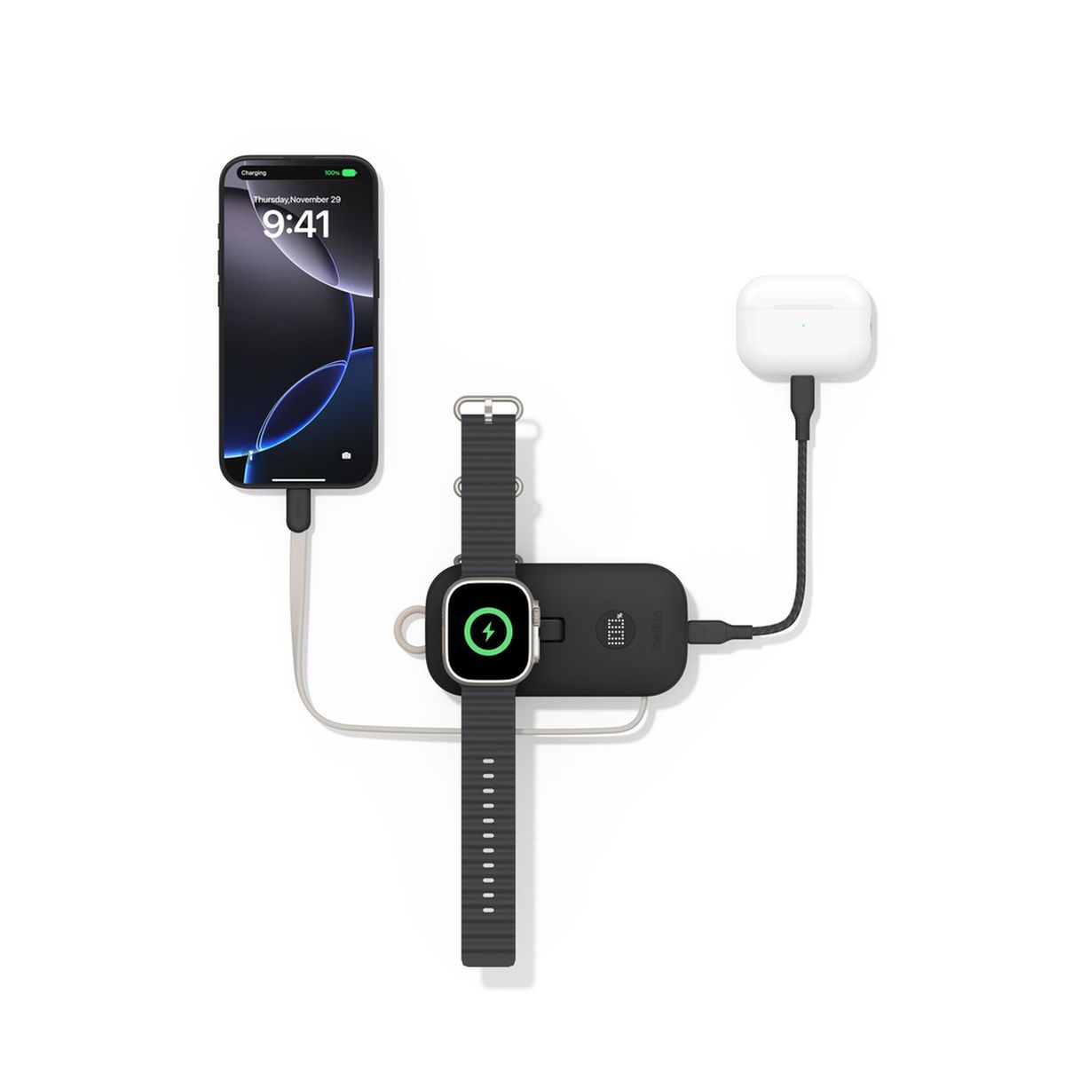 Belkin - BoostCharge Pro 行動電源 10K (配備 Apple Watch 充電器、內置 USB-C 充電線和額外 USB-C 連接埠) 黑色 - Image 4