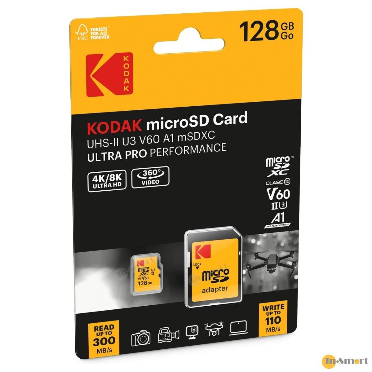 KODAK - Kodak UHS-II U3 V60 A1 MicroSDXC 128GB 高速記憶卡; 適合運動相機; 數碼相機; 專業單反無反相機使用; 4K /8K 影片拍攝; Ultra Pro