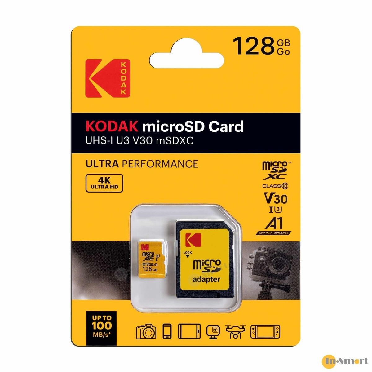 KODAK - Kodak UHS-I U3 V30 A1 MicroSDXC 128GB 高速記憶卡; 適合手機; 運動相機; 數碼相機; 監察攝錄錢使用; 4K 影片拍攝; Ultra Proformance