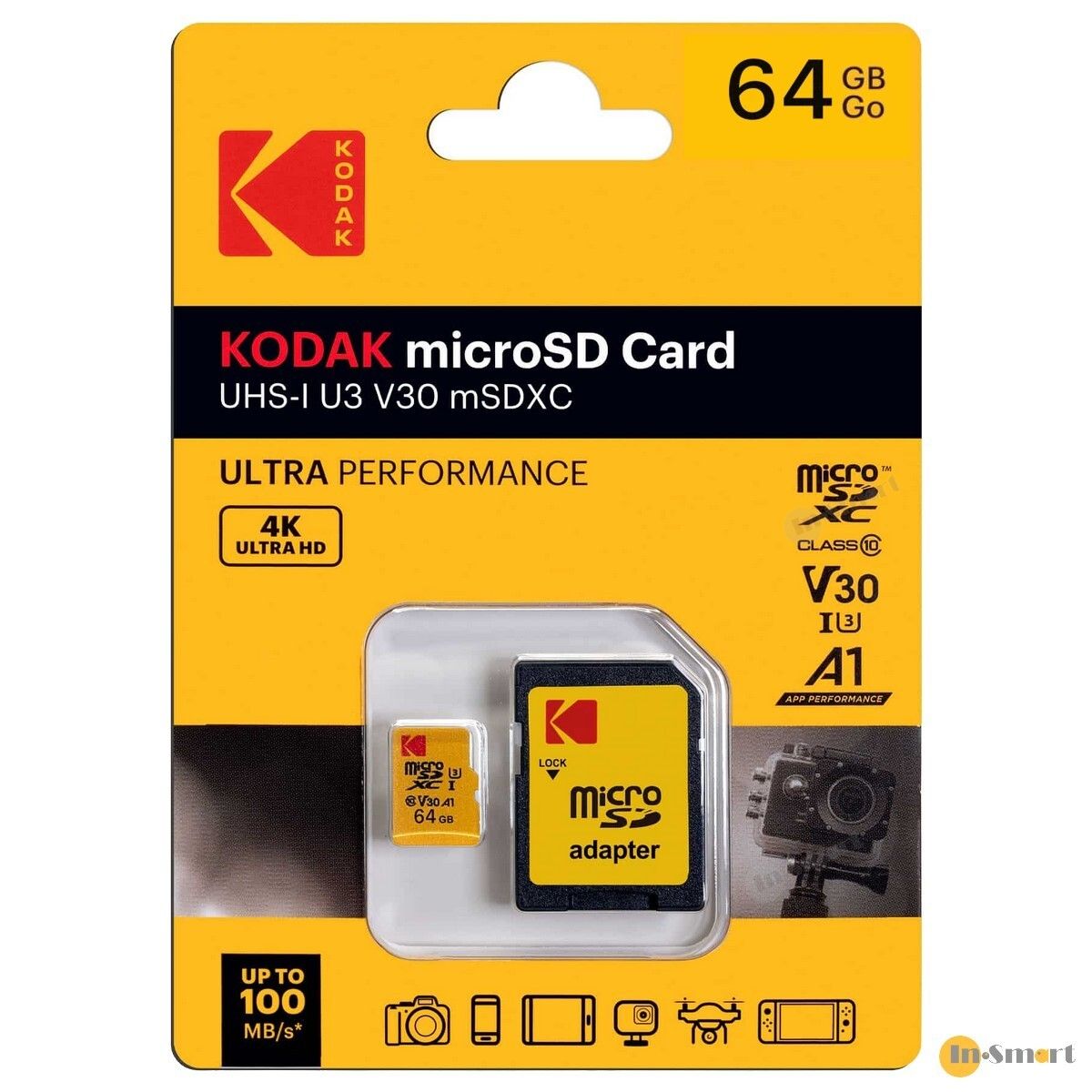 KODAK - Kodak UHS-I U3 V30 A1 MicroSDXC 64GB 高速記憶卡; 適合手機; 運動相機; 數碼相機; 監察攝錄錢使用; 4K 影片拍攝; Ultra Proformance