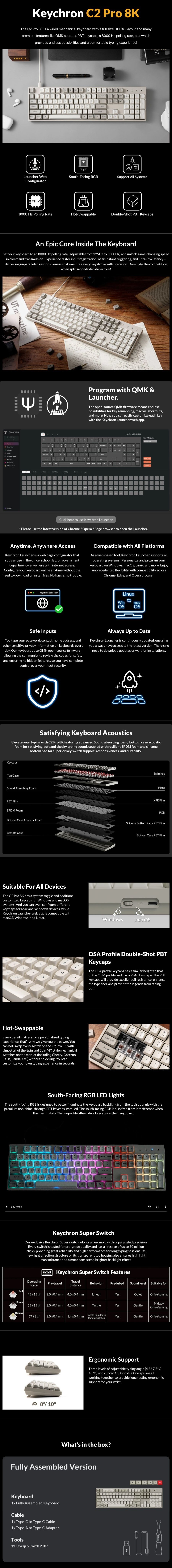 Keychron 8211 C2 Pro 8K 有線機械鍵盤 Banana Switch 香蕉軸 全尺寸 100  QMK 熱插拔  8000Hz 輪詢率  PBT 鍵帽  RGB  Mac Windows