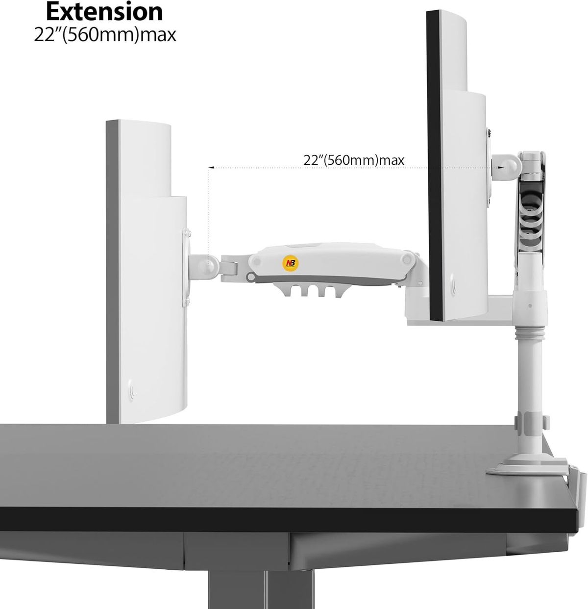 Alternative view of North Bayou - NB H100 直立氣壓式｜氣壓式桌面顯示屏支架｜單顯示器支架(適合 17"-30" 9kg)｜夾台架｜白色