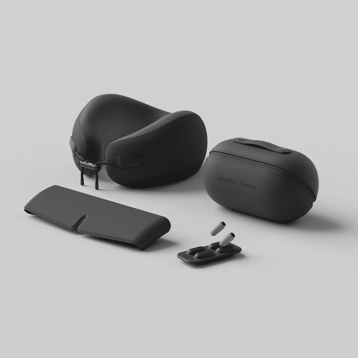 EVERY THINK 8211 EV2 旅行套裝 頸枕  眼罩  耳塞 三件套 EVA收納盒 防水便攜 飛機旅行必備 護頸遮光降噪 8211 黑色