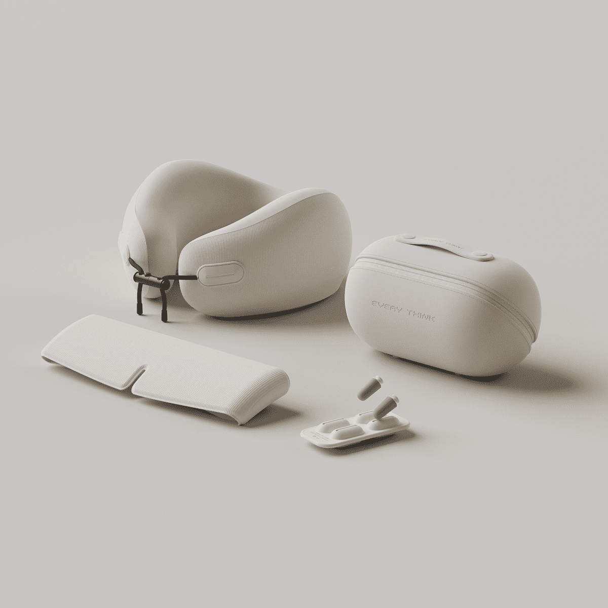 EVERY THINK 8211 EV2 旅行套裝 頸枕  眼罩  耳塞 三件套 EVA收納盒 防水便攜 飛機旅行必備 護頸遮光降噪 8211 米白色
