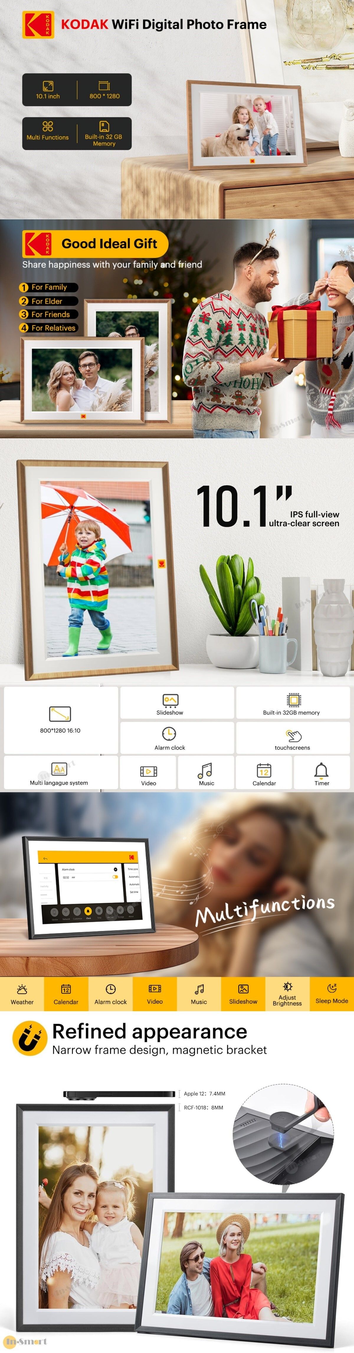 KODAK 8211 10寸 木紋窄邊框 Wi-Fi 傳輸電子相架數碼相框 RCF-1018 32GB內置儲存 SDMMC卡 播放相片 短片 音樂