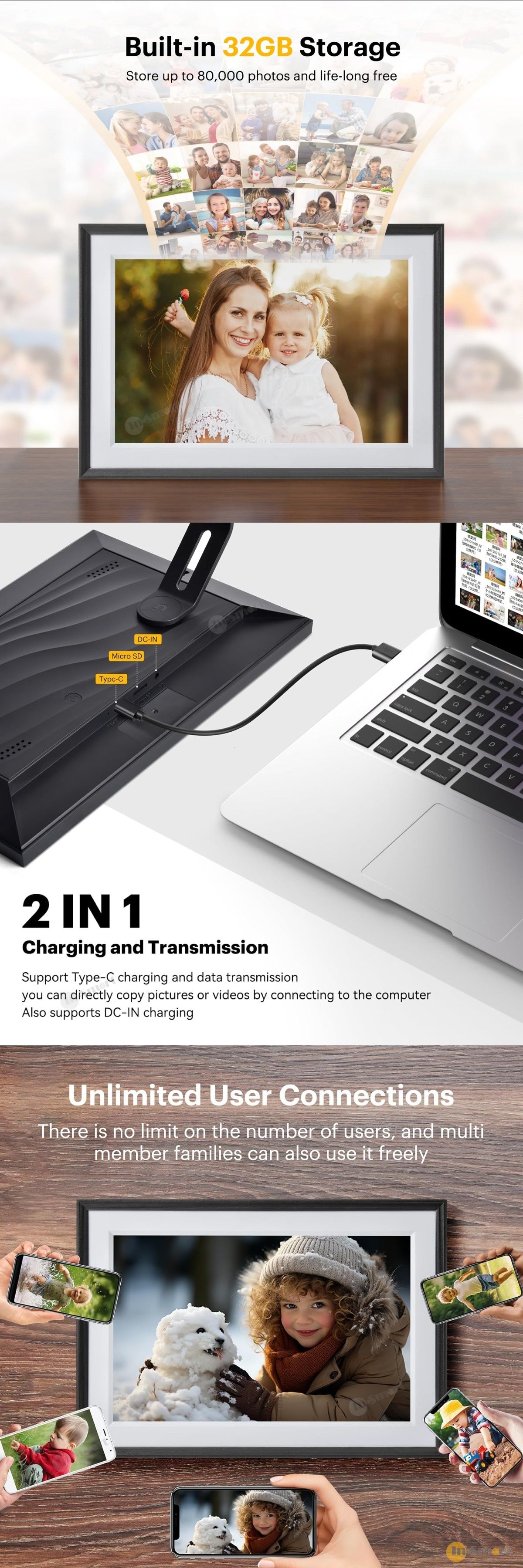 KODAK 8211 10寸 木紋窄邊框 Wi-Fi 傳輸電子相架數碼相框 RCF-1018 32GB內置儲存 SDMMC卡 播放相片 短片 音樂