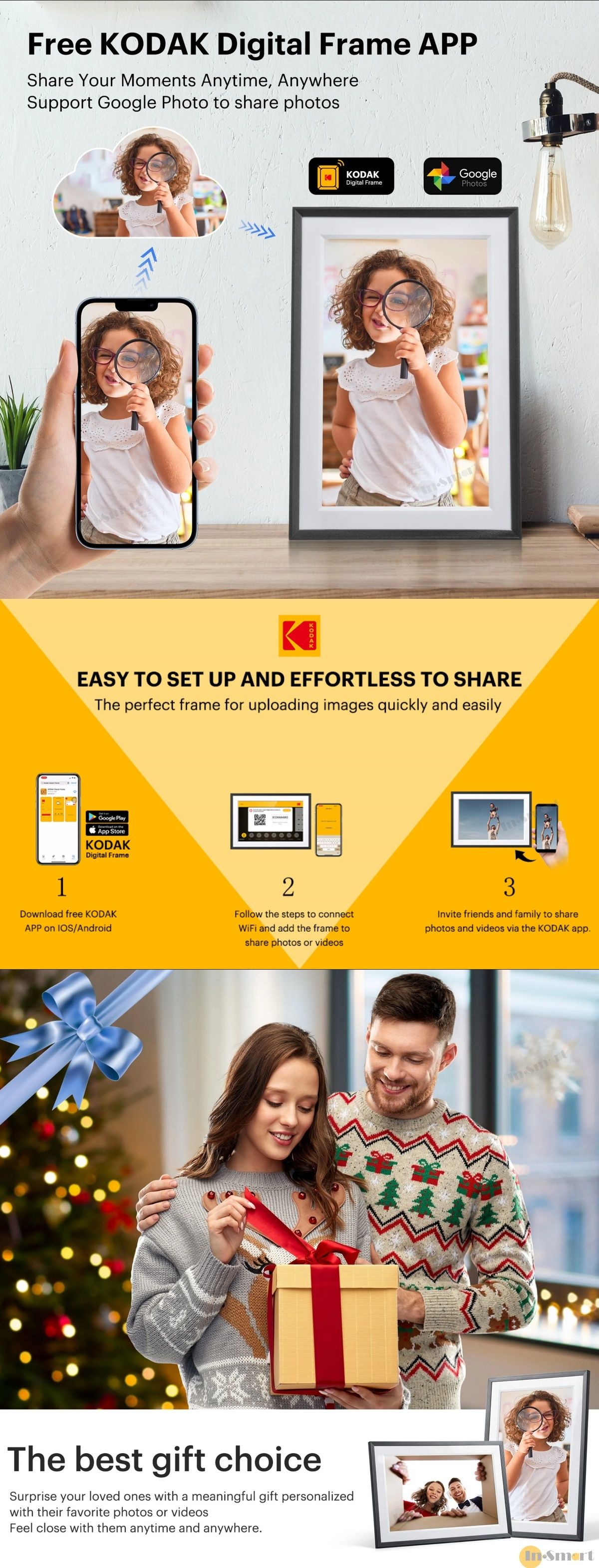 KODAK 8211 10寸 木紋窄邊框 Wi-Fi 傳輸電子相架數碼相框 RCF-1018 32GB內置儲存 SDMMC卡 播放相片 短片 音樂