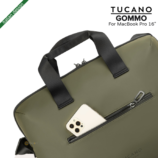 TUCANO - GOMMO 15.6英寸 再生塑料筆記型電腦袋配肩帶 適用於 16吋MacBook Pro - 軍綠色｜義大利設計 - Image 3
