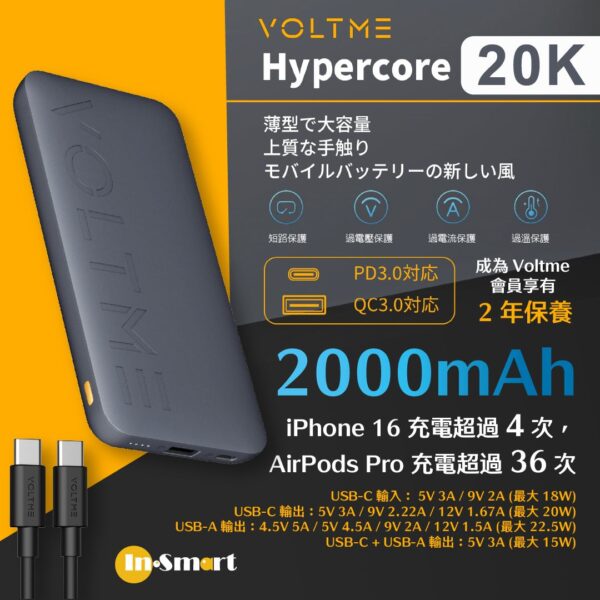 VOLTME - Hypercore 20K 超薄快充外置充電器 - 深藍