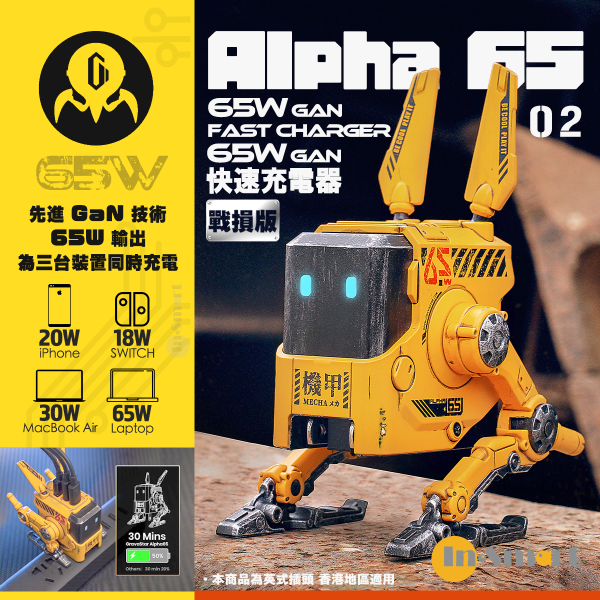 Zoeao - GravaStar Alpha65 快速充電器 (GaN 65W) - 戰損黃