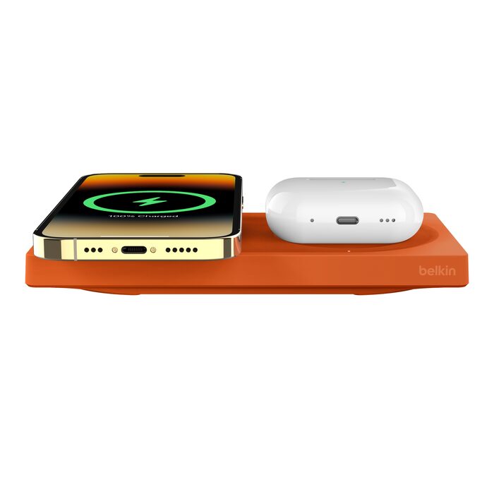 Belkin 8211 BoostCharge Pro MagSafe 2 合 1 無線充電板 15W 8211 橙色 8211 WIZ019BTOG