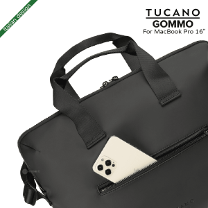 TUCANO GOMMO 156英寸 再生塑料筆記型電腦袋配肩帶 適用於 16吋MacBook Pro 8211 黑色義大利設計