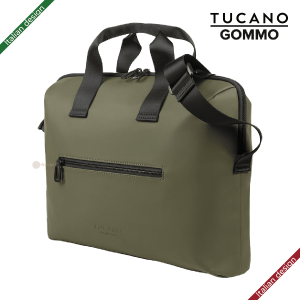 TUCANO GOMMO 156英寸 再生塑料筆記型電腦袋配肩帶 適用於 16吋MacBook Pro 8211 軍綠色義大利設計