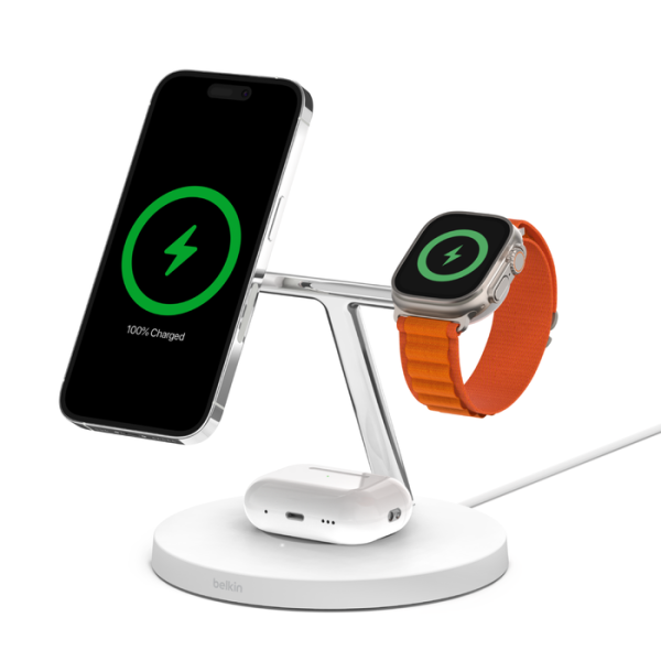 Belkin - BOOST↑CHARGE™ PRO MagSafe 15W 3 合 1 無線充電器｜Apple Watch 快速充電｜白色 (WIZ017myBK) - Image 4