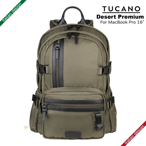 TUCANO - DESERT PREMIUM 皮革細節背包 適用於 MacBook Pro 16" - 綠色｜意大利設計