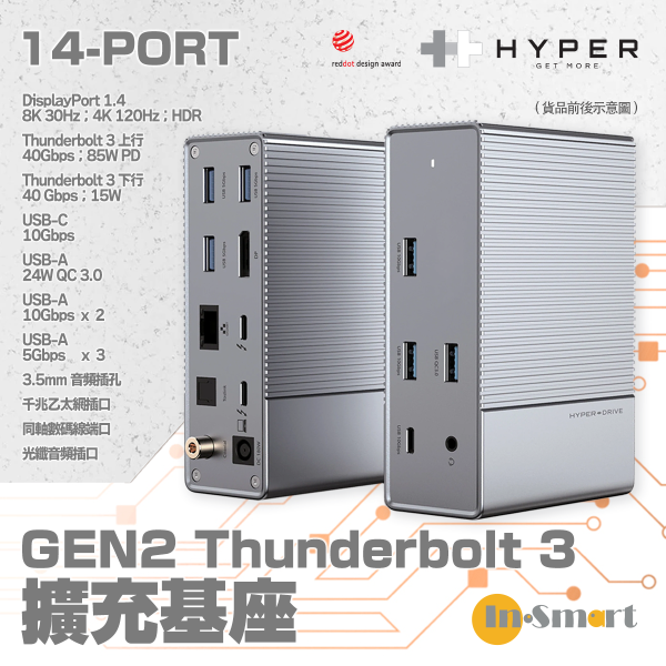 HyperDrive - GEN2 Thunderbolt 3 擴充基座 Mac 適用 USB-C 集線器 多功能轉換器 擴展器 擴充座 USB Hubs Type-C Convertor HD-G2TB314