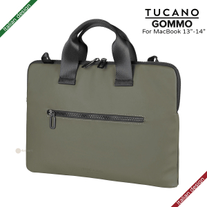 TUCANO - GOMMO 13-14英寸 再生塑料筆記型電腦袋配可拆卸的肩帶 軍綠色｜義大利設計