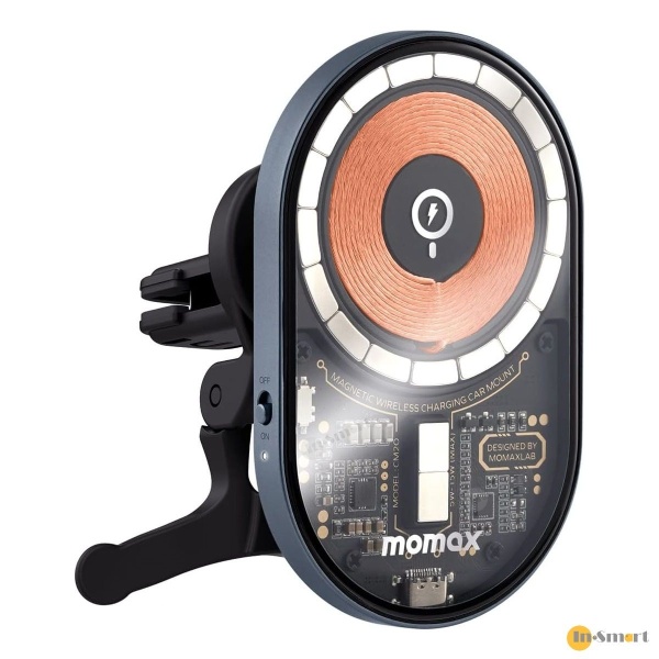 MOMAX – Q.Mag Mount 3 15W 透明磁吸無線充電車載支架 CM20E; 通風口支架 360° 旋轉; 支援 Magsafe - Image 2