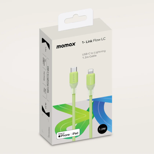 MOMAX – 1-Link Flow CL USB-C to Lightning 快充 充電線 (1.2米) - 綠色 - Image 3