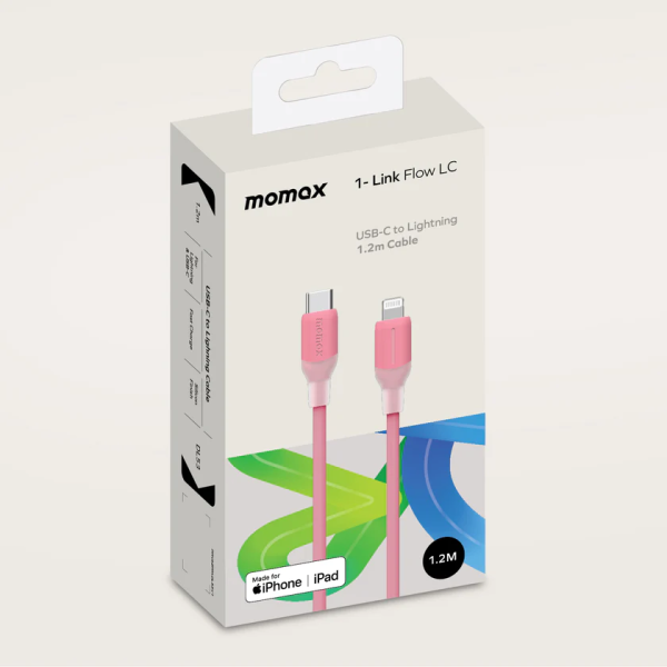 MOMAX – 1-Link Flow CL USB-C to Lightning 快充 充電線 (1.2米) - 粉紅色 - Image 3