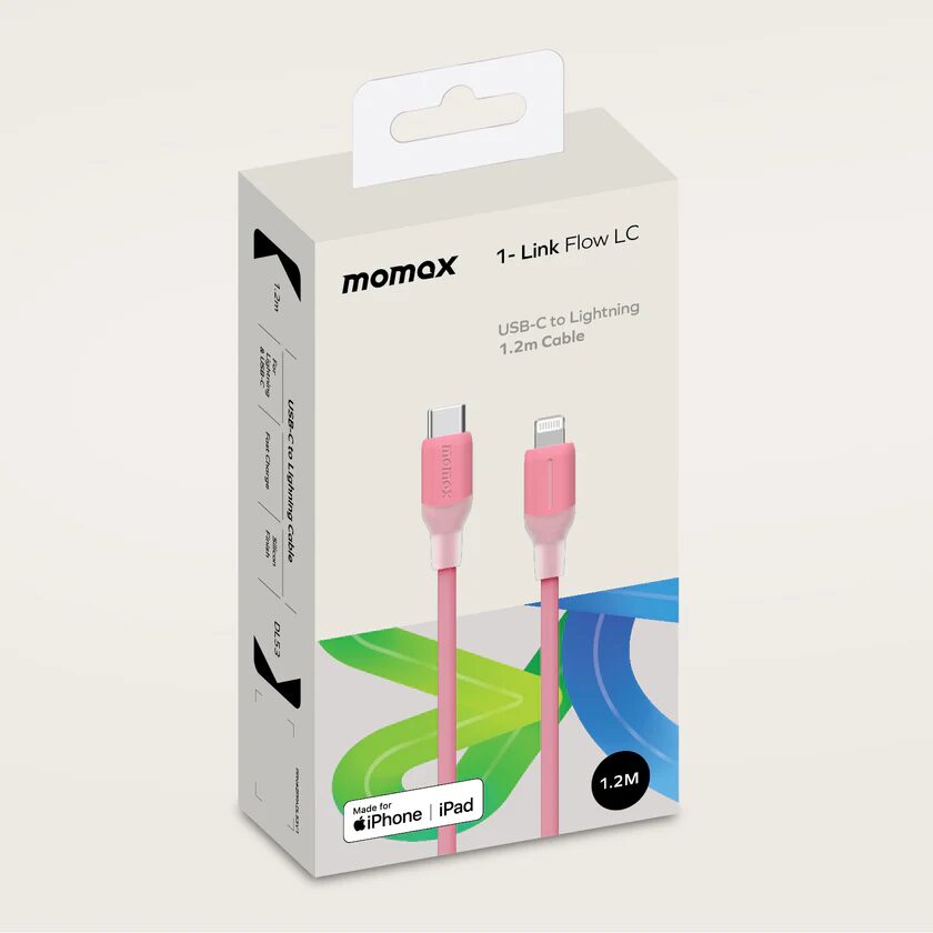 MOMAX – 1-Link Flow CL USB-C to Lightning 快充 充電線 (1.2米) - 粉紅色 - Image 3
