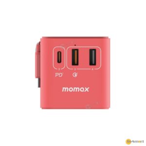 MOMAX 1-World 70W GaN 3插口及內置伸縮USB-C充電線手提電腦充電旅行插座 8211 紅色 UA18UK