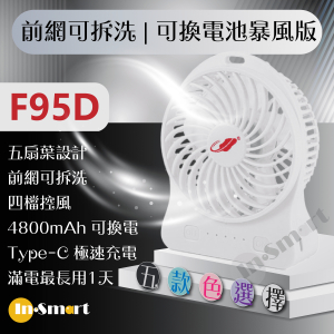 共田 – F95D 2025新色 新暴風 4段風速 靜音 芭蕉扇 USB風扇 白色