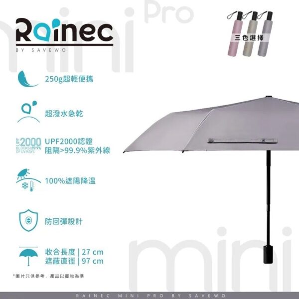 RAINEC – RAINEC Mini Pro BY SAVEWO 不透光防UV潑水摺傘縮骨遮 (晴雨兼用) 銀葉艾 <Silver Wormwood>