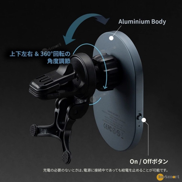 MOMAX – Q.Mag Mount 3 15W 透明磁吸無線充電車載支架 CM20E; 通風口支架 360° 旋轉; 支援 Magsafe - Image 6