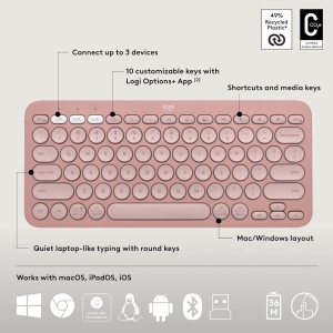 Logitech Logitech PEBBLE 2 COMBO 藍牙鍵盤滑鼠套裝 8211 玫瑰粉 920-012189最多連線到三個裝置10個自定義快捷鍵 M350s  K380s
