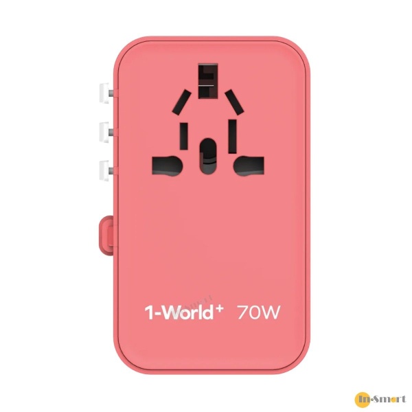 MOMAX – 1-World+ 70W GaN 3插口及內置伸縮USB-C充電線手提電腦充電旅行插座 - 紅色 UA18UK - Image 3