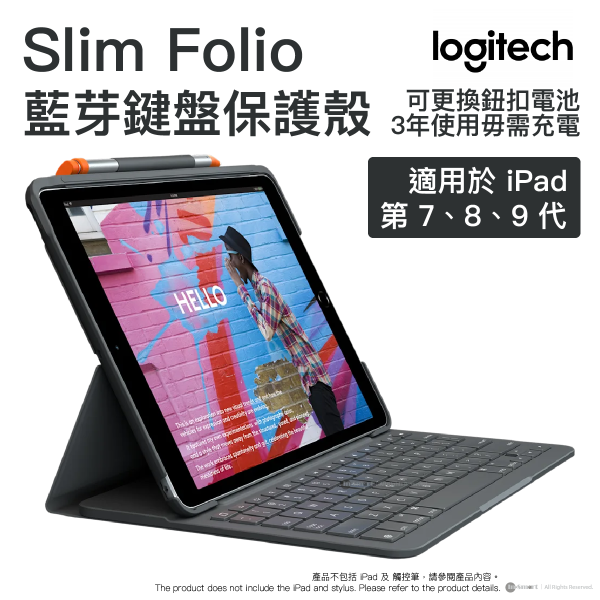 Logitech – SLIM FOLIO 適用於 iPad (第 7 代、第 8 代、第 9 代)  的 Slim Folio 鍵盤保護殼 920-009469