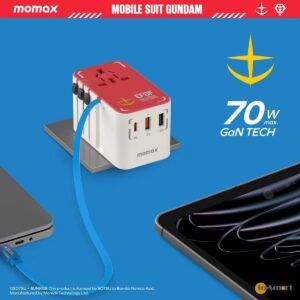 MOMAX 1-World 70W GaN 3插口及內置伸縮USB-C充電線手提電腦充電旅行插座 8211 高達 Gundam RX-78 限量版