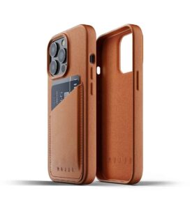MUJJO Full Leather Wallet Case 傳統工藝植鞣真皮革連卡套保護殻 棕褐色 iPhone 13 Pro