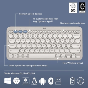 Logitech Logitech PEBBLE 2 COMBO 藍牙鍵盤滑鼠套裝 8211 迷霧灰 920-012191最多連線到三個裝置10個自定義快捷鍵 M350s  K380s