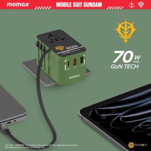 MOMAX 1-World 70W GaN 3插口及內置伸縮USB-C充電線手提電腦充電旅行插座 8211 高達 Gundam 渣古20 限量版