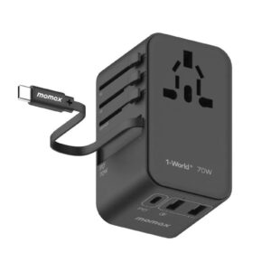 MOMAX  1-World 70W GaN 3插口及內置伸縮USB-C充電線旅行插座 8211 黑色 8211 UA18UKD