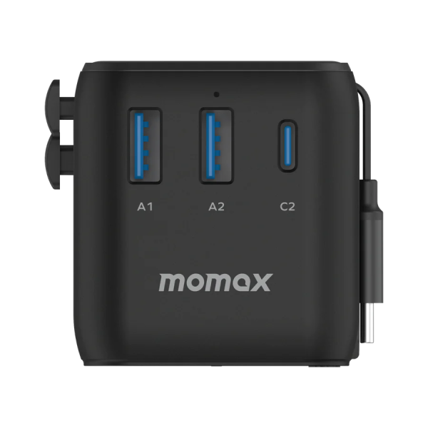 MOMAX – 1-World+ 25W 3-插口 內建 USB-C 充電線 + AC 旅行充電插座 - UA20UKD - 黑色 - Image 7