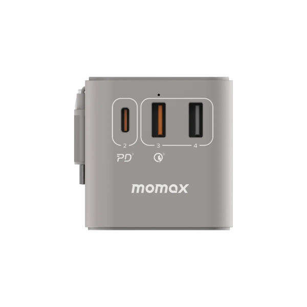 MOMAX – 1-World+ 70W GaN 3插口及內置伸縮USB-C充電線旅行插座 - 灰色 - UA18UKE - Image 6