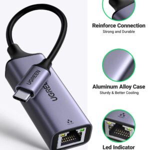 UGREEN 50737 USB Type C至101001000M以太網適配器太空灰色