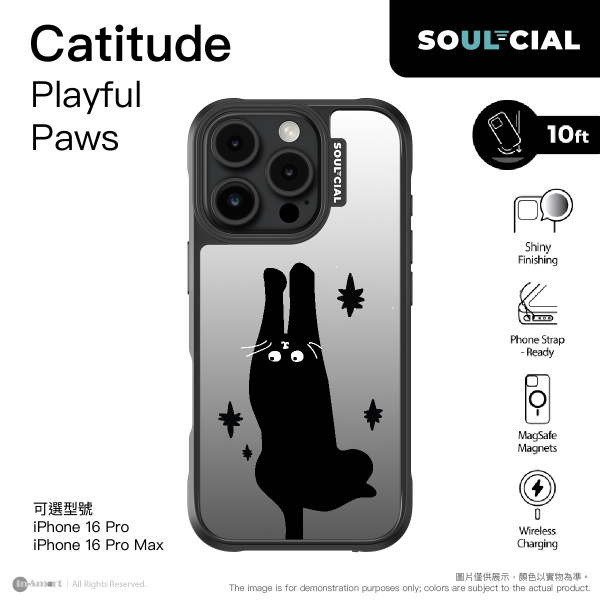 SOUL-CIAL Catitude Playful Paws Mirror Case - Magsafe - Black