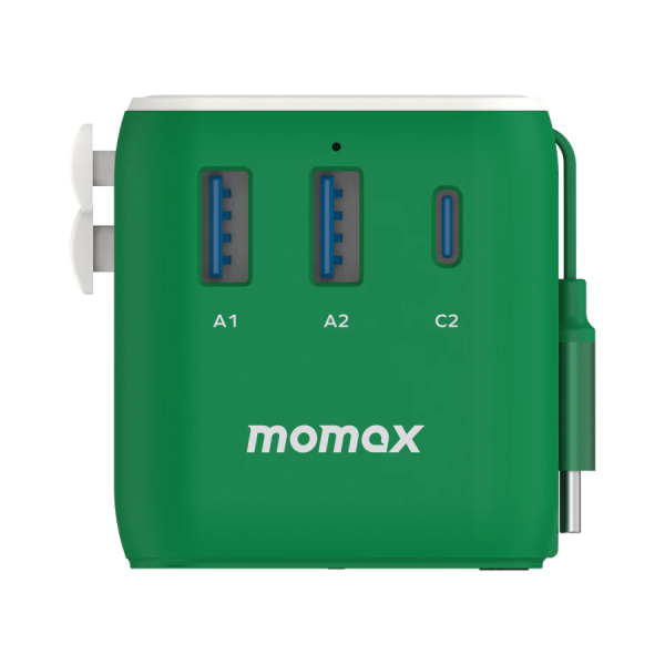 MOMAX – 1-World+ 25W 3-插口 內建 USB-C 充電線 + AC 旅行充電插座 - UA20UKG - 綠色 - Image 7