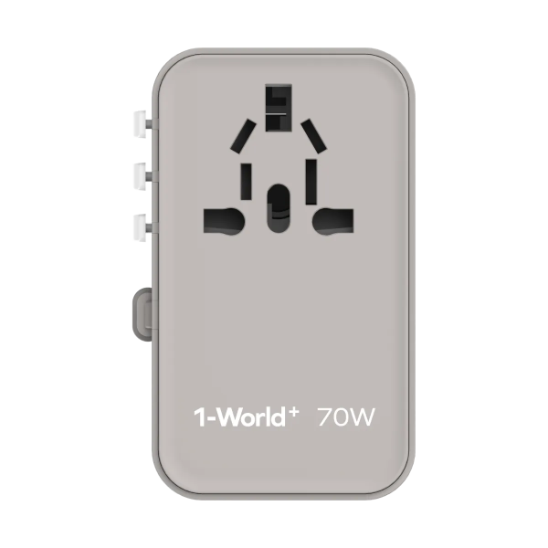 MOMAX – 1-World+ 70W GaN 3插口及內置伸縮USB-C充電線旅行插座 - 灰色 - UA18UKE - Image 3