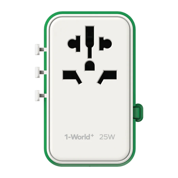 MOMAX – 1-World+ 25W 3-插口 內建 USB-C 充電線 + AC 旅行充電插座 - UA20UKG - 綠色 - Image 3