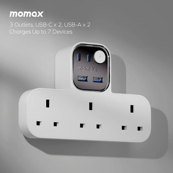 MOMAX – 1-Charge Work Flow USB + 3口T型插座 - US19UKW - Image 4