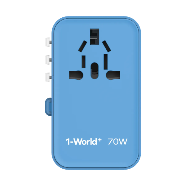 MOMAX – 1-World+ 70W GaN 3插口及內置伸縮USB-C充電線旅行插座 - 藍色 - UA18UKB - Image 3