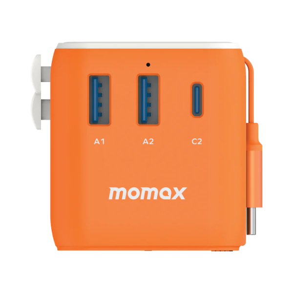 MOMAX – 1-World+ 25W 3-插口 內建 USB-C 充電線 + AC 旅行充電插座 - UA20UKM - 橙色 - Image 7