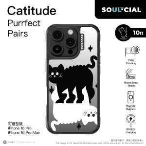 PhoneSuit SOUL-CIAL Catitude Purrfect Pairs Mirror 保護殼 8211 Magsafe 8211 Black 8211 For iPhone 16 Pro